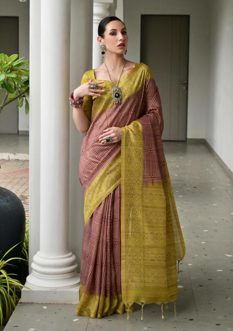 Multicolor Printed Silk Saree Set - Indya