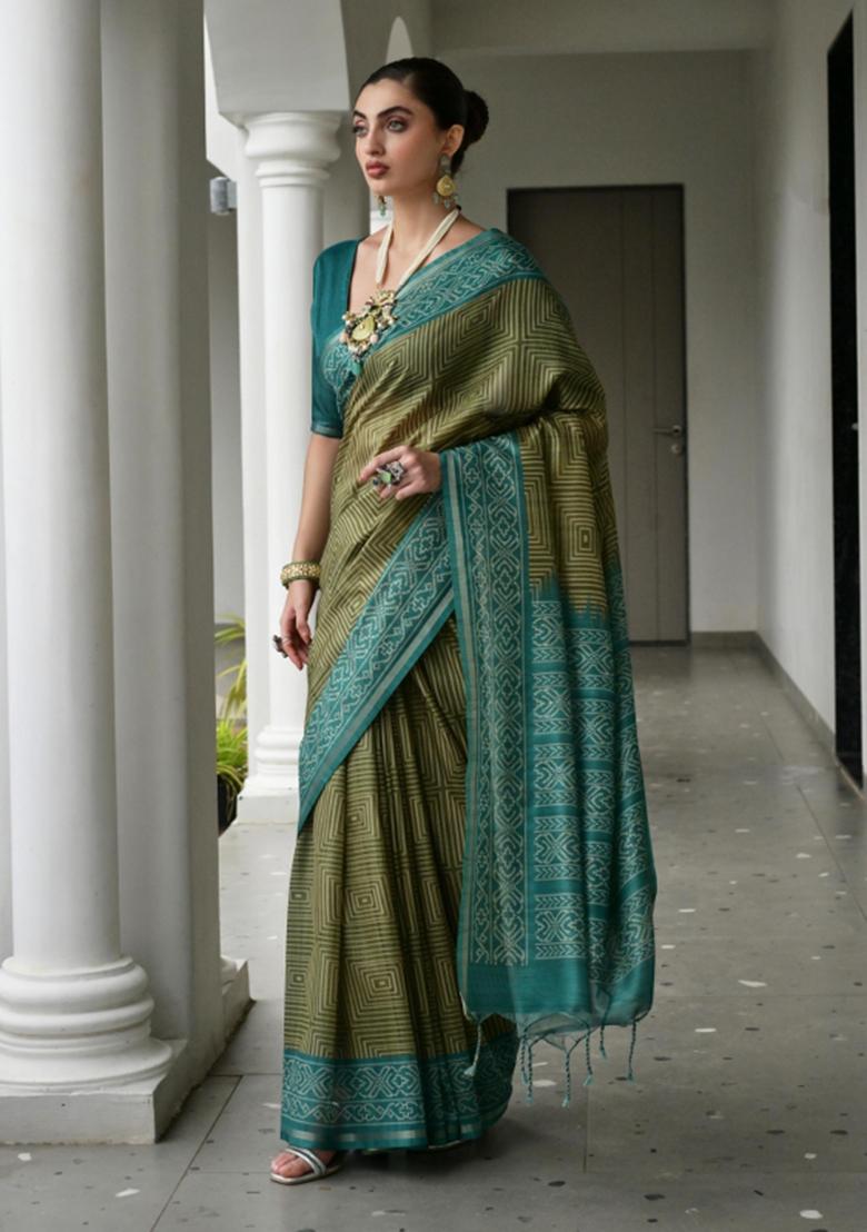 Multicolor Printed Silk Saree Set - Indya
