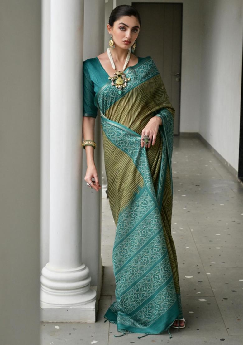 Multicolor Printed Silk Saree Set - Indya