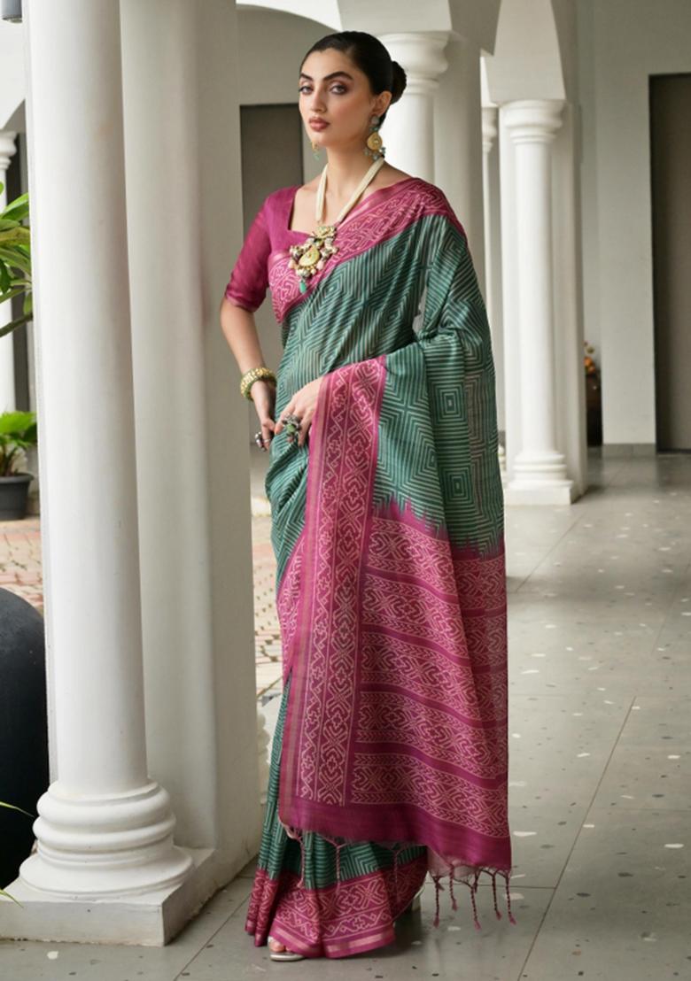 Multicolor Printed Silk Saree Set - Indya