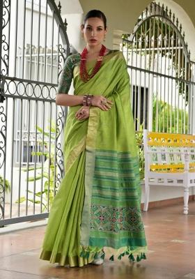 Pista Green Weaving Work Silk Saree Set