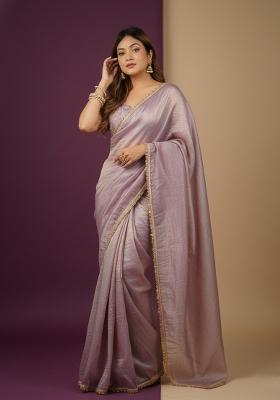 Light Dusty Mauve Motif Silk Saree Set