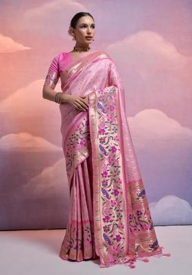 Pink Light Weaving Work Silk Saree Set