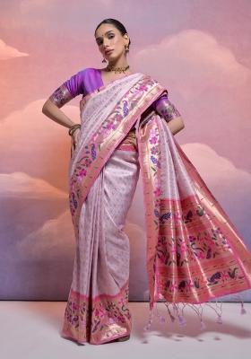Light Lavender Purple Weaving Work Silk Saree Set