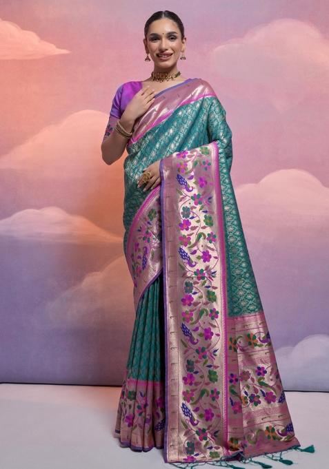 Rama Purple Weaving Work Silk Saree Set