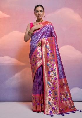 Purple And Pink Weaving Work Silk Saree Set
