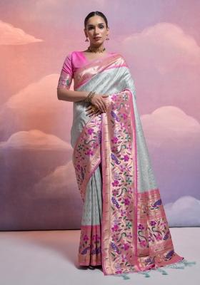 Sea Green Light Pink Weaving Work Silk Saree Set
