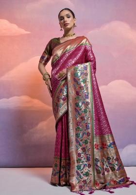 Dark Purple Mehendi Green Weaving Work Silk Saree Set