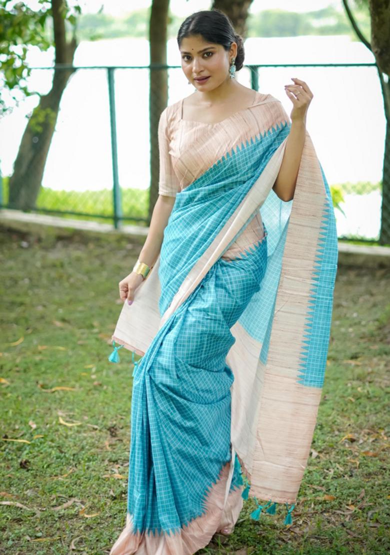 Firozi Printed Silk Saree Set - Indya