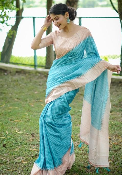 Firozi Printed Silk Saree Set