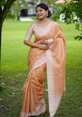 Yellow Printed Silk Saree Set