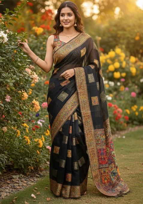 Multicolor Zari Work Silk Saree Set