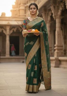 Multicolor Zari Work Silk Saree Set
