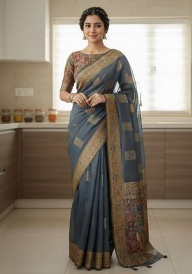 Multicolor Zari Work Silk Saree Set