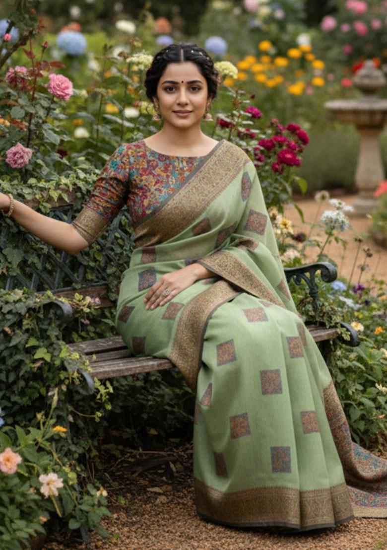 Multicolor Zari Work Silk Saree Set - Indya