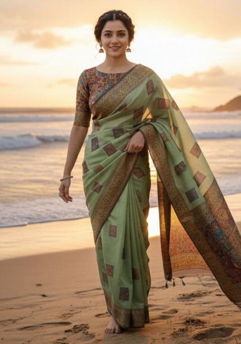 Multicolor Zari Work Silk Saree Set