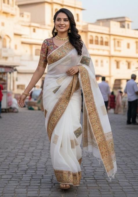 Multicolor Zari Work Silk Saree Set