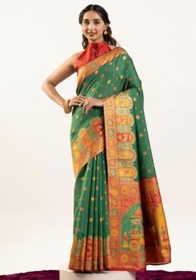 Rama Green Maroon Weaving Work Silk Saree Set