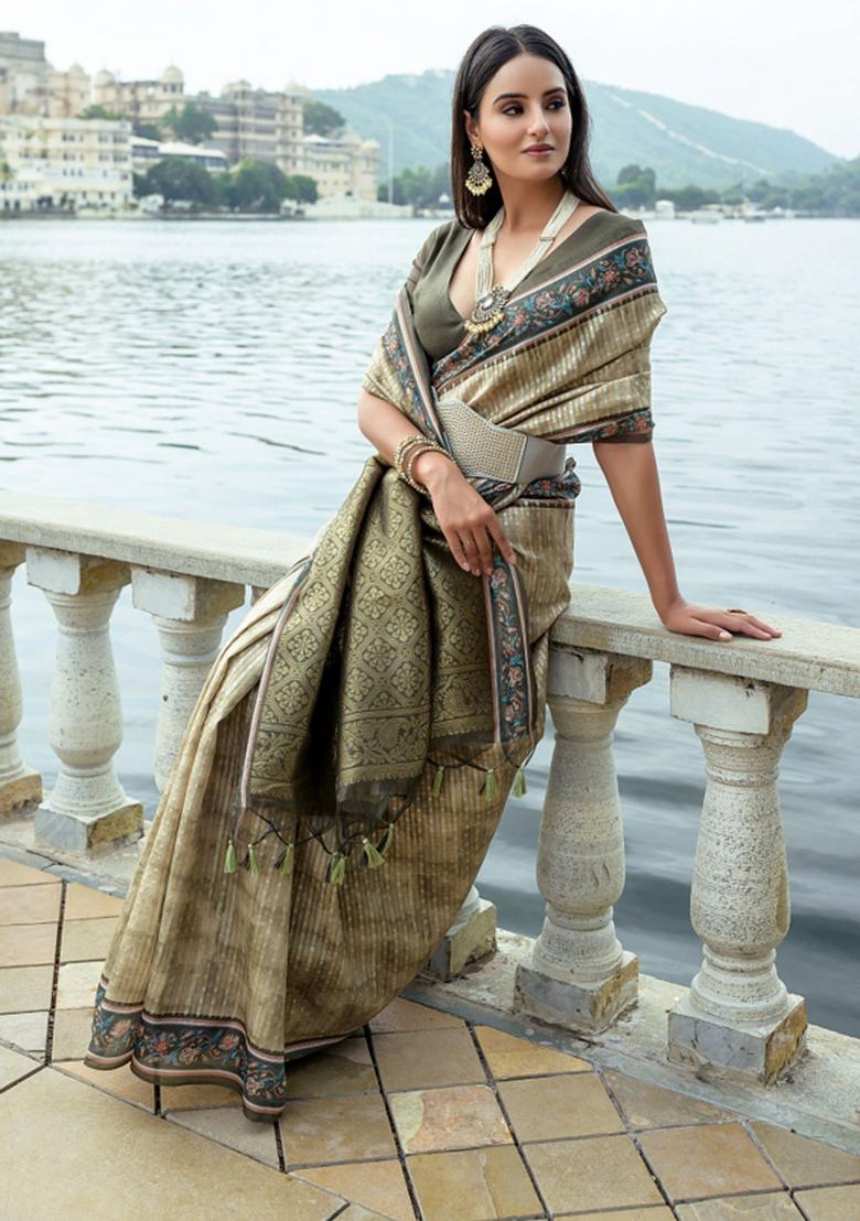 Multicolor Printed Silk Saree Set - Indya