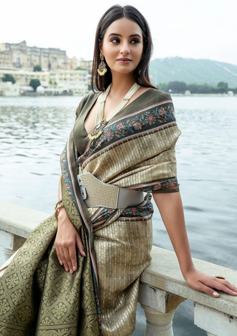 Multicolor Printed Silk Saree Set - Indya