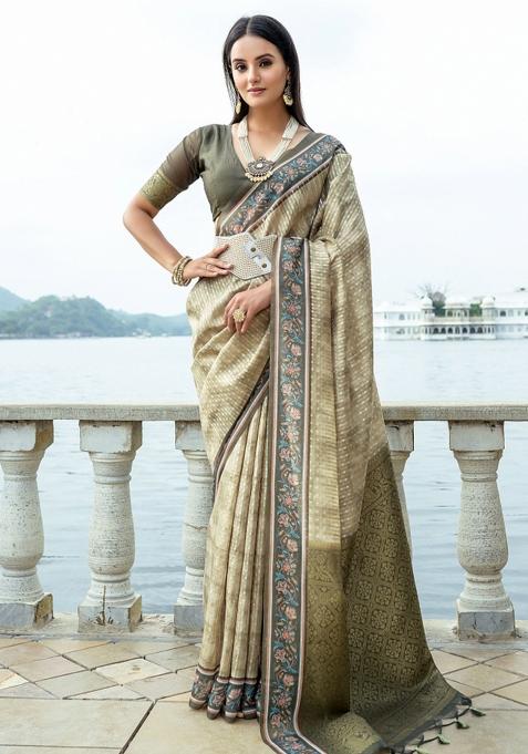 Multicolor Printed Silk Saree Set