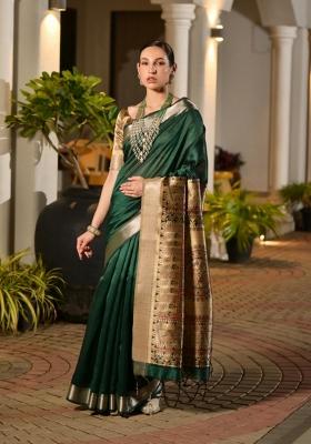 Green Printed Silk Saree Set