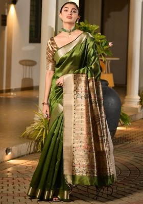 Mehendi Green Printed Silk Saree Set