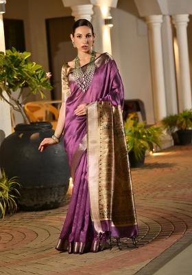 Purple Printed Silk Saree Set