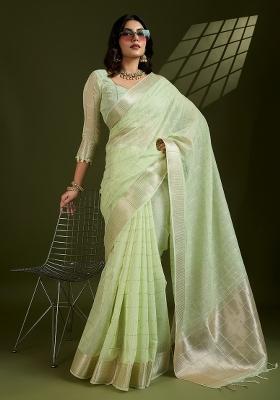 Pista Motif Silk Saree Set