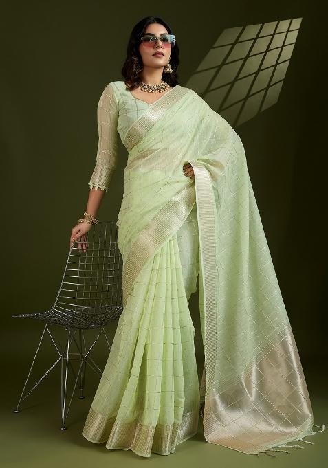 Pista Motif Silk Saree Set