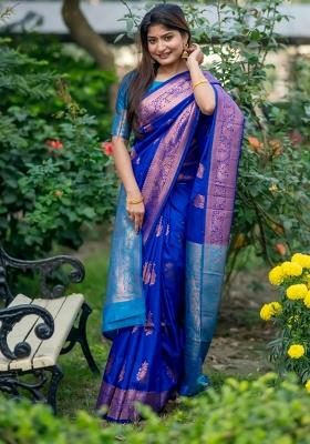 Royal Blue Weaving Work Silk Saree Set