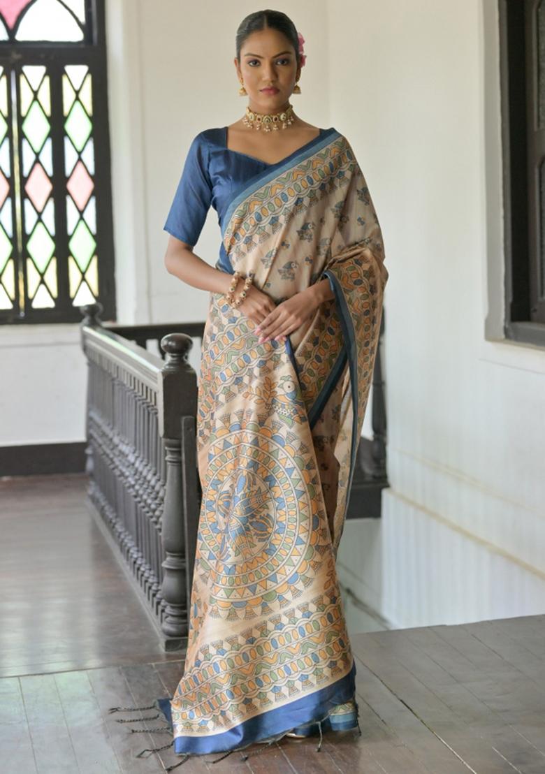 Multicolor Printed Silk Saree Set - Indya
