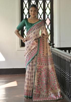 Multicolor Printed Silk Saree Set