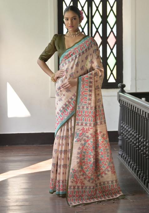 Multicolor Printed Silk Saree Set
