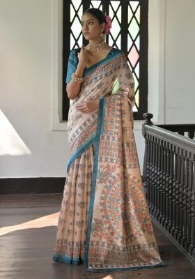 Multicolor Printed Silk Saree Set