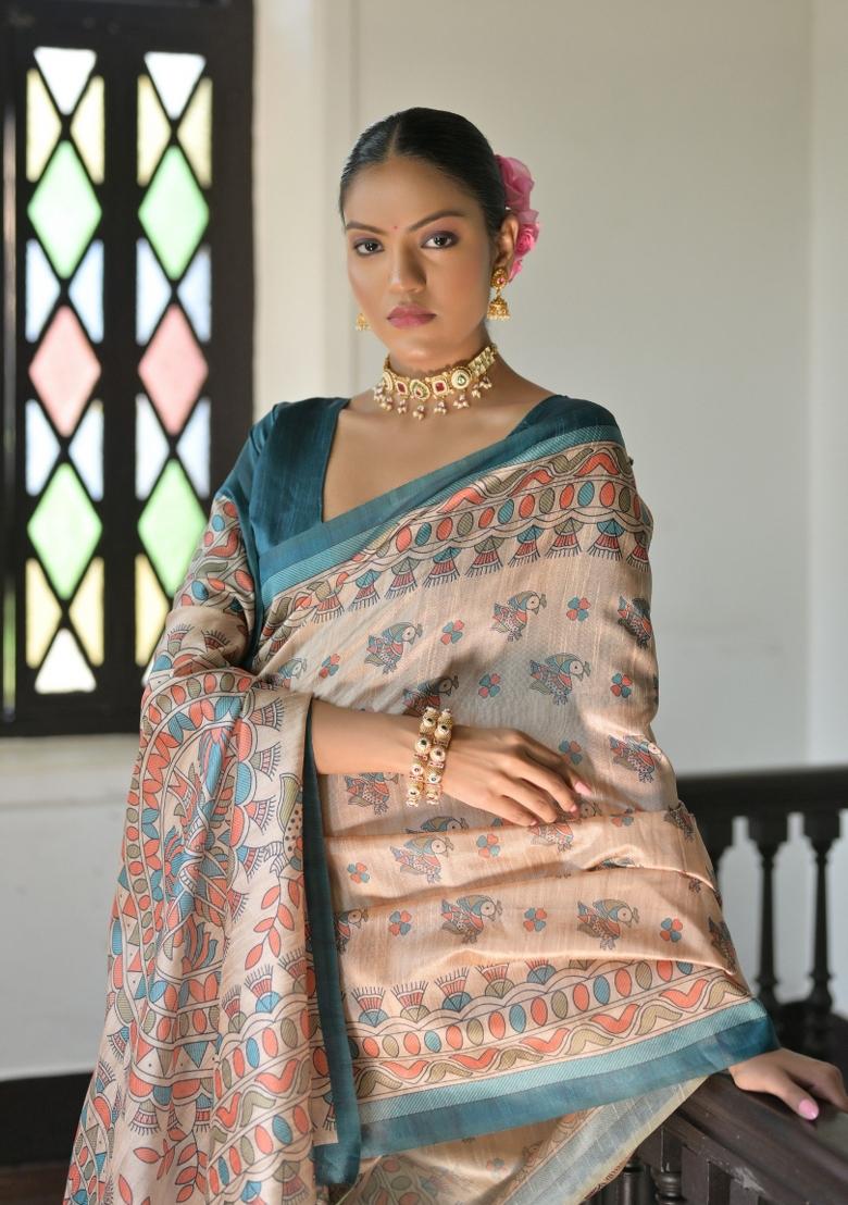 Multicolor Printed Silk Saree Set - Indya