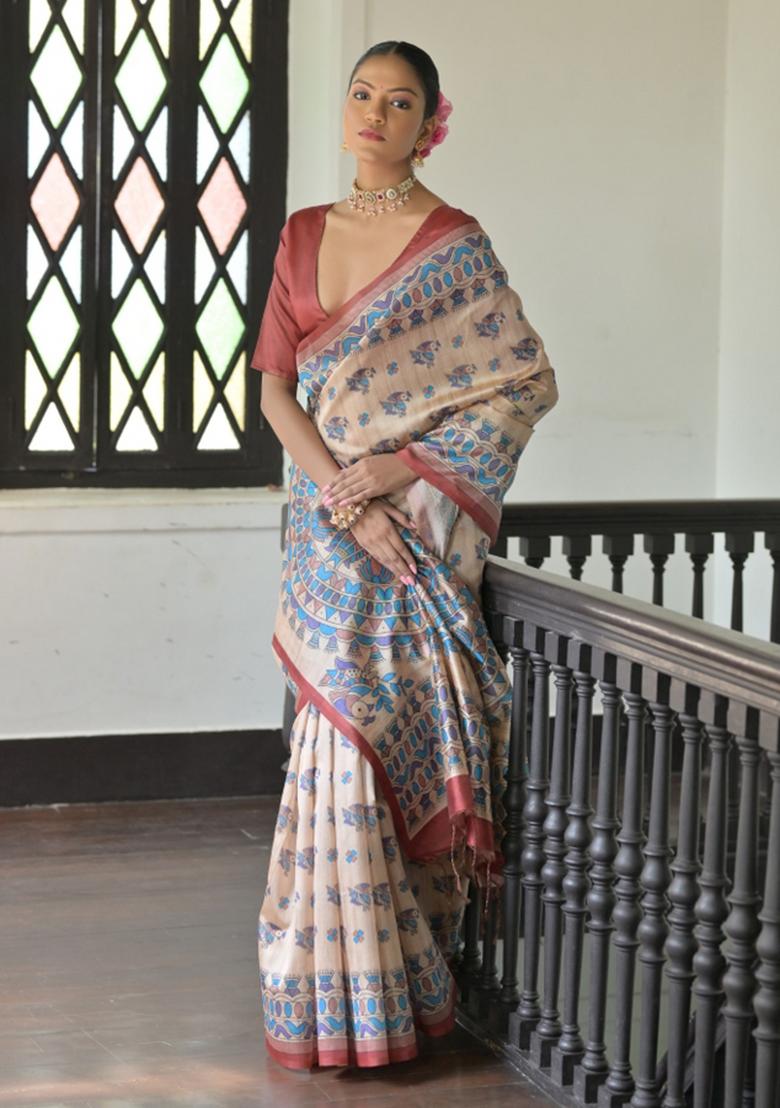 Multicolor Printed Silk Saree Set - Indya
