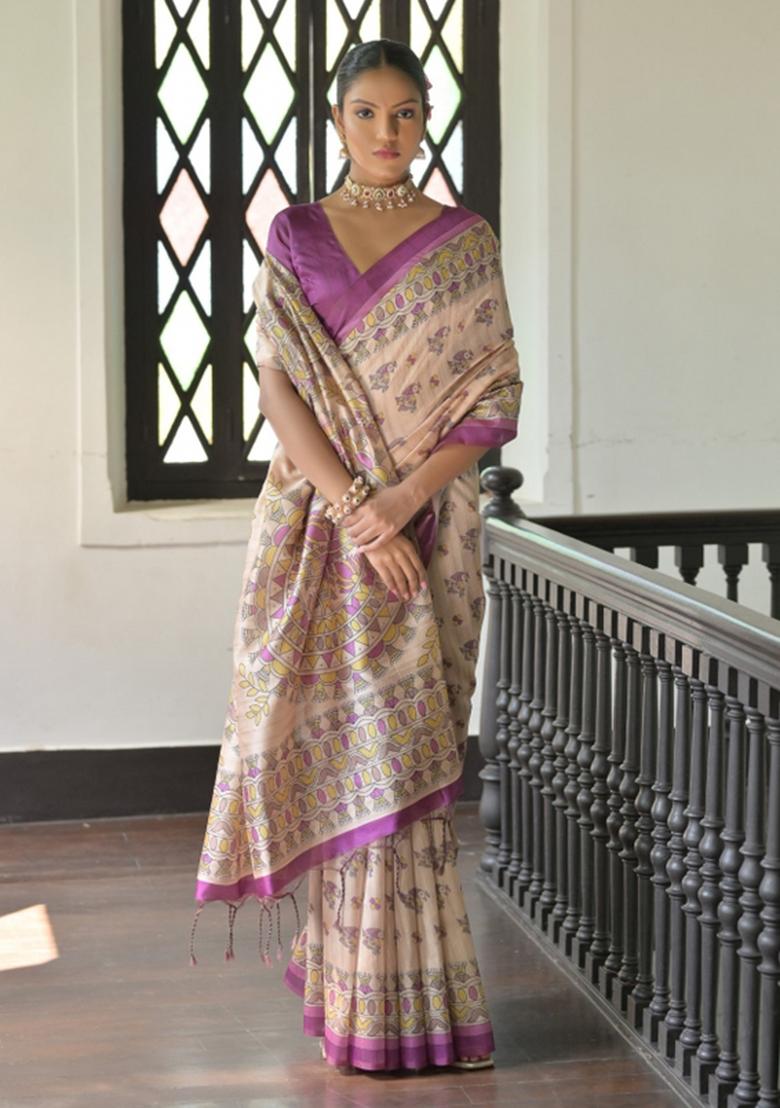 Multicolor Printed Silk Saree Set - Indya