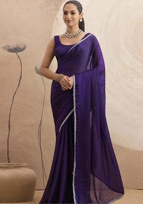 Purple Lace Work Chiffon Saree Set
