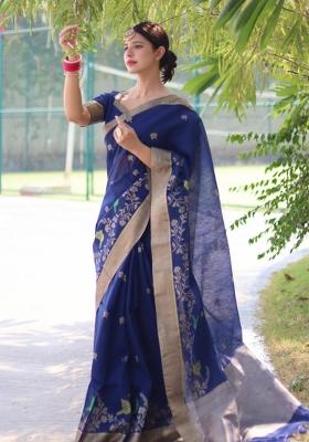 Blue Weaving Work Silk Saree Set
