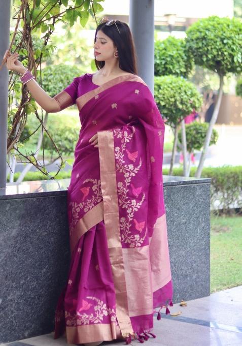 Purple Weaving Work Silk Saree Set
