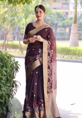Wine Weaving Work Silk Saree Set