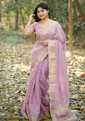 Lavender Weaving Work Silk Saree Set