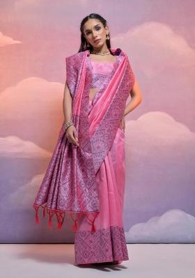 Pink Weaving Work Silk Saree Set