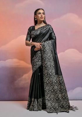 Black Weaving Work Silk Saree Set