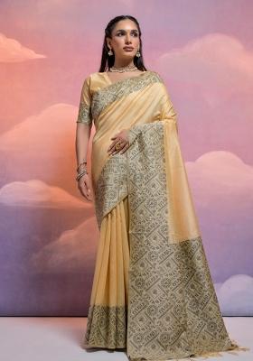 Cream Weaving Work Silk Saree Set