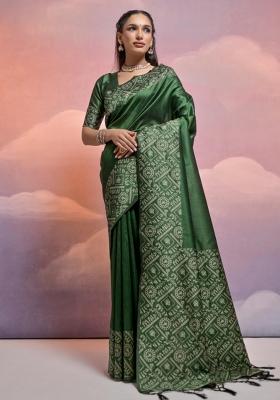 Green Weaving Work Silk Saree Set