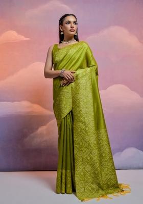 Mehendi Green Weaving Work Silk Saree Set