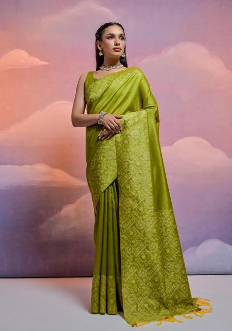 Mehendi Green Weaving Work Silk Saree Set