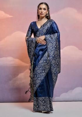 Navy Blue Weaving Work Silk Saree Set
